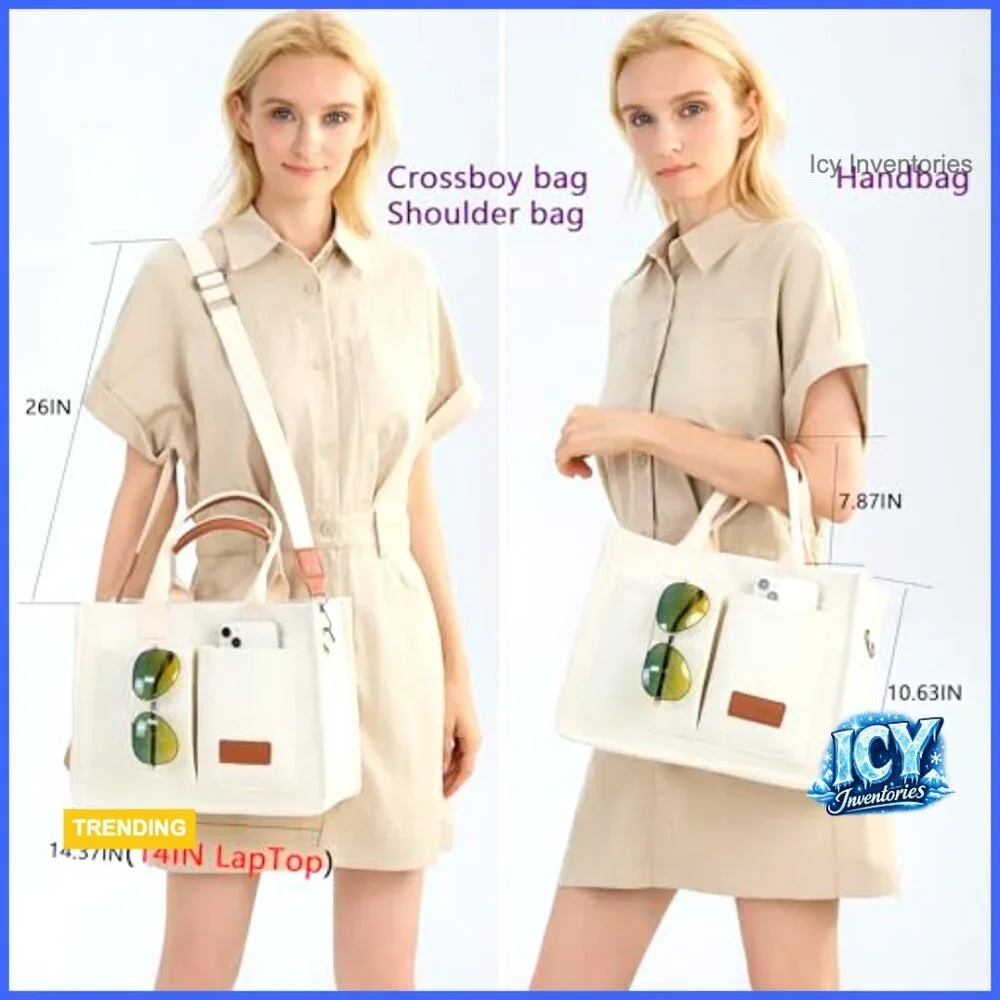 Canvas Tote Bag with Laptop Compartment and Adjustable Strap